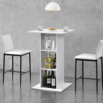Mesa de Bar Visby con 3 Estantes, Aglomerado, 70 x 70 x 110 cm - Blanco