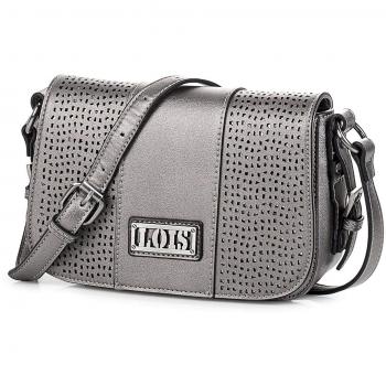 Lois - 95815 Bolso de Mujer Bandolera con Solapa y Cremallera. Forro Estampado. Bolsillo Interior. Bolsillo Delante con Cremallera. Piel sintética Polipiel, Color Metal