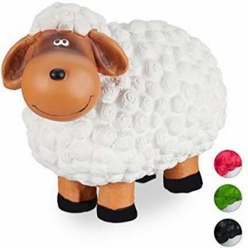 Figura decorativa de jardín Oveja, resistente a la intemperie, pintada a mano, interior y exterior, cerámica, 44 cm, blanca