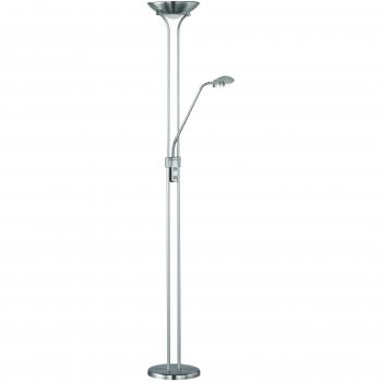 Lámpara de pie LED Spock 1x20W 1800lm 3000K con brazo lector, altura 180cm, acabado níquel mate