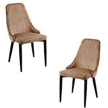 Pack 2 Sillas de Comedor Kan de Terciopelo en Marrón Claro
