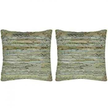 vidaXL 2X Cojines Decoración Cama Sofá Salón Silla Sillón Diseño Original Tipo Chindi Vintage Retro Funda Extraíble Cuero + Reverso Algodón Gris Crema