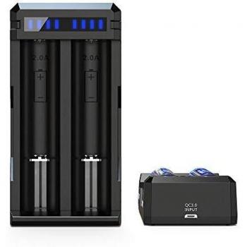 XTAR Unisex – Adult's Charger for Li-ion Batteries Professional and Fast Reactivation of Deeply Discharged and 0V 2-Cell Model SC2, Black, 53 x 105 x 27mm