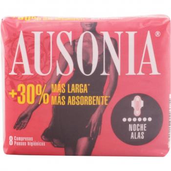 Compresas Ausonia Ultra Noche con Alas, 8 Unidades, ultrafinas, para uso nocturno