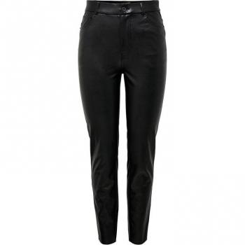 Pantalón Mujer Only Emily Imitación Cuero Negro Talle Alto Straight Ankle