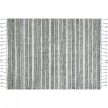 Alfombra de Tela Verde Oscuro y Blanco 160 x 230 cm Patrón a Rayas Plástico Reciclado Bademli