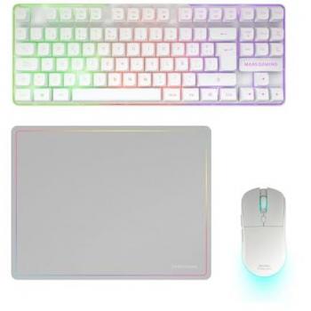 Combo Gaming Inalámbrico Mars Gaming MCPWTKL, Teclado TKL FRGB + Ratón RGB 3200DPI + Alfombrilla Antideslizante, Blanco, Español