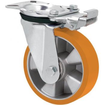 Rueda giratoria Alex ZVR-AUB con platina, bloqueo direccional, diámetro de 160 mm, material de aluminio y poliuretano en color naranja, con bolas