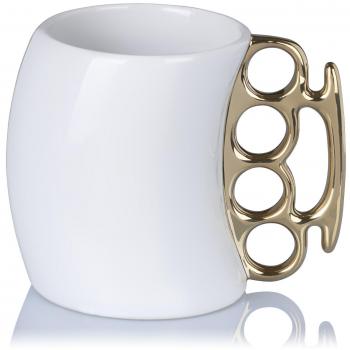 Grinscard Taza de cerámica con asa de puño americano del diseño Kaffee Faust, blanca, de 0,35 l, perfecta como regalo