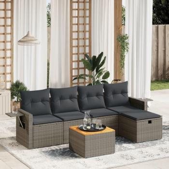 6-Piece Grey Poly Rattan Garden Sofa Set with Cushions