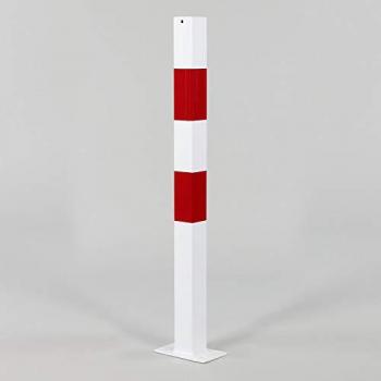 Poste de Bloqueo de Acero Cuadrangular 70x70mm con Recubrimiento en Polvo Rojo/Blanco, 1000mm de Altura, Sin Ojales