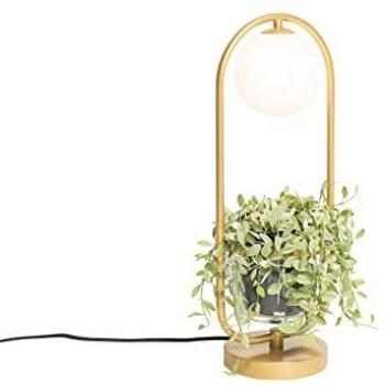 Lámpara de mesa art déco dorada con cristal blanco Isabella, acero ovalada, adecuada para LED, max. 1 x 5 Watt