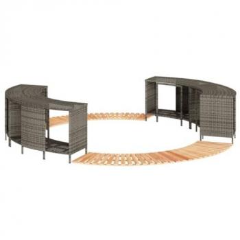 Grey Poly Rattan and Solid Acacia Wood Hot Tub Surround