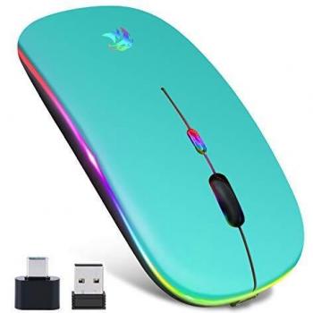 Ratón Bluetooth 5.1, Mouse Inalámbrico, Recargable 2.4G Portátil, Óptico, Móvil, de Oficina, Bluetooth 3.0, con USB y Type C Receptor, 3 DPI Ajustables para iPad, Portátil, PC, Portátil, Computadora