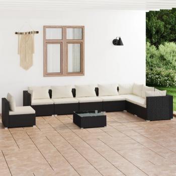 9-Piece Black Poly Rattan Garden Lounge Set with Cushions