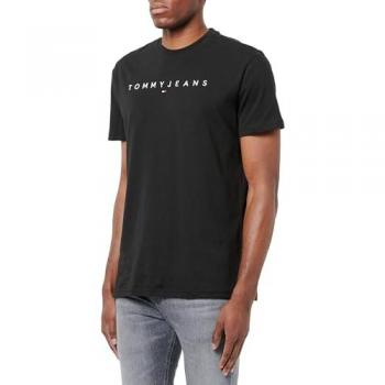 Tommy Jeans Men's Black Linear Logo T-Shirt with Label Stitching - Size M