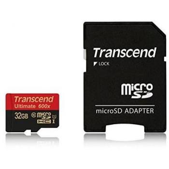 Transcend 32GB MicroSDHC UHS-I U1 Ultimate Tarjeta de Memoria con Adaptador, Velocidad hasta 90MB/s, Clase 10, MLC Flash, Grabación Video Full HD y 4