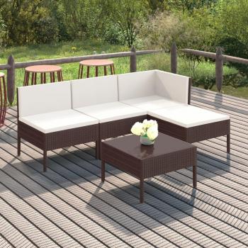 5-Piece Brown Poly Rattan Garden Lounge Set with Cushions