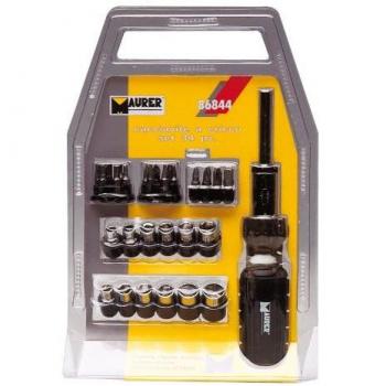 MAURER 2320025 Juego Destornilladores Carraca 29 Piezas, Amarillo/Gris
