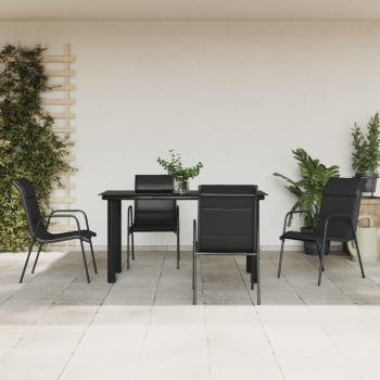 5 Piece Black Steel and Textilene Garden Dining Set