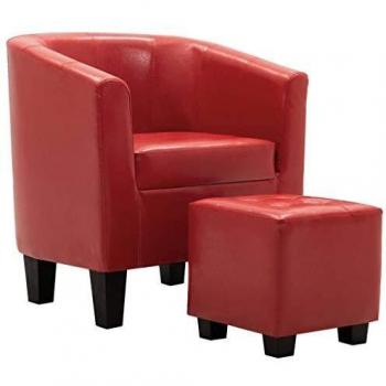vidaXL Sillón con reposapiés Rojo Imitación Cuero