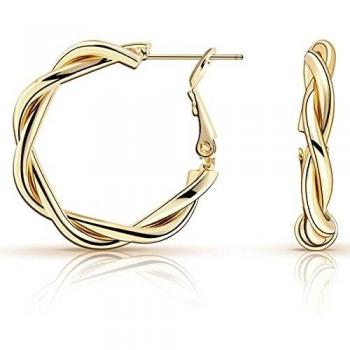 KUNLUN damas chapado en oro pendientes de aro configurado con plata esterlina 925 pines del oído