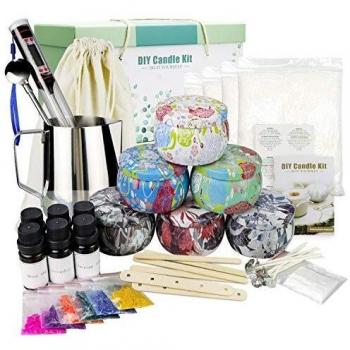 TOFU Kit de Fabricación de Velas, Hacer 6 Velas Grandes de Soja Perfumadas, Cera de Soja, Aromas Ricos, Tintes, Termómetro, Mechas, Jarra de Fusión, Latas Y más