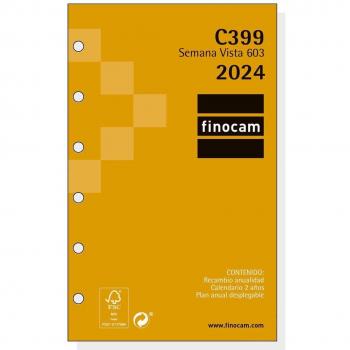 Finocam Recambio Anual 2024 Classic C399 603 Semana Vista Horizontal Español Enero-Diciembre (12 meses) 79x127mm