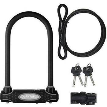 Master Lock 8274EURDPRO Candado Bicicleta U con Cable, Llave, Soporte de Transporte, Antirrobo Certificado, óptimo para Bicicleta Electrica y Montaña, Negro, medium + cable