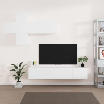Set de Muebles para TV 7 Piezas en Blanco de Madera Contrachapada