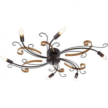 Lámpara de techo Dalia en estilo florentino, marrón, hecha de metal, 6 llamas E14, ideal para salón y comedor