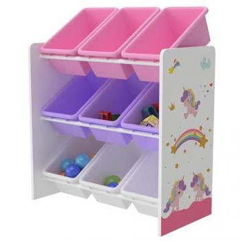 Estantería infantil Muxía con 9 cubos abiertos en blanco, morado y rosa