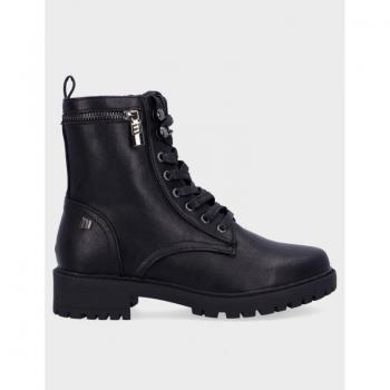 Botín militar Mustang 53208 para mujer en color negro con detalle de cremallera y cierre de cordones, talla 39