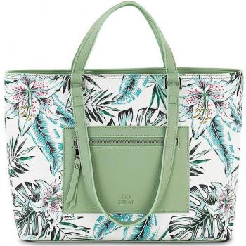 SKPAT - Bolso Tote Shopper Salonica para Mujer, Doble Asa, Cierre de Cremallera, Color Verde, Material Polipiel, Modelo 315381