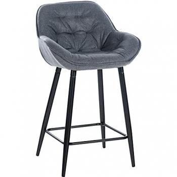 Taburete de Bar Gibson Moderno en Tela o Terciopelo Gris con Base Metálica y Reposapiés