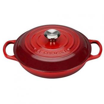 Le Creuset Signature Enamelled Cast Iron Shallow Casserole Dish With Lid, 30 cm, 3.5 Litres, Cerise Red, 21180300602430