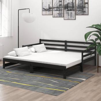 Sofá cama extraíble Day and Night de madera de pino macizo negro, dimensiones 2x(90x200) cm