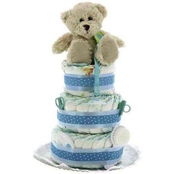 Tarta de pañales de tres pisos Osito con accesorios azul - Colores - Azul