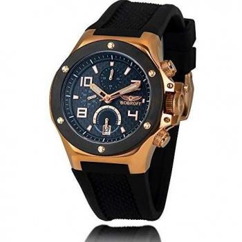 Bobroff BF1002M15 Men's Watch - 43mm, Black Rubber Strap, Rose Gold Accents, Sapphire Crystal, 10 ATM Water Resistance