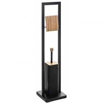 Portarrollos con escobillero Natureo negro - Portarrollos de baño, color negro, diseño moderno y elegante, incluye soporte para escobilla de baño, fabricado en materiales resistentes a la humedad