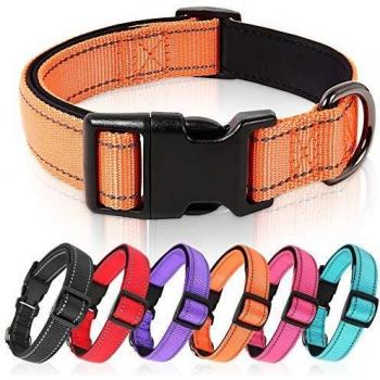 HEELE Collar Perro, Collar Nylon Reflectante Neopreno Forrado Ajustable para Perro Grande, Naranja, L