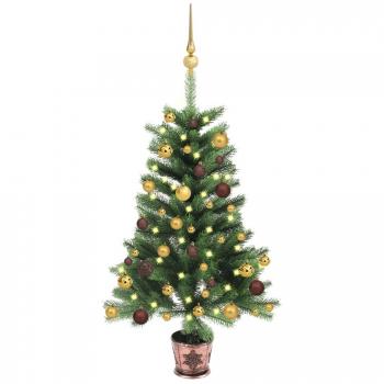 Árbol de Navidad artificial con LEDs y bolas verde 90 cm