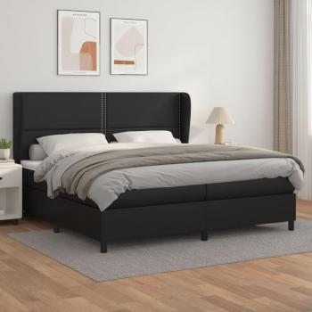 Cama box spring con colchón de muelles en cuero sintético negro 200x200 cm