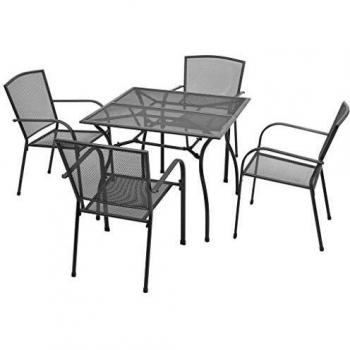 vidaXL Outdoor Dining Set 5 Pieces Steel Mesh Garden Table and Stacking Chairs