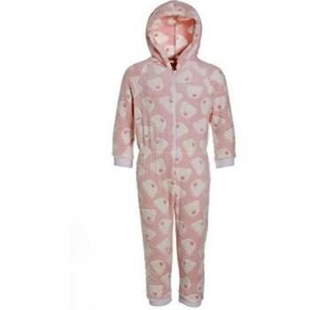 Camille - Pijama infantil de una pieza con capucha - Forro polar supersuave - Estampado de ositos - Rosa 15/16 Years