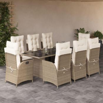 9-Piece Beige Poly Rattan Garden Dining Set with Cushions