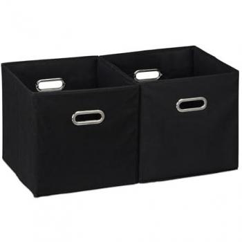 Set de 2 Cestas de Almacenamiento Plegables de Tela, para Estanterías, Color Negro, 32 x 33 x 33 cm