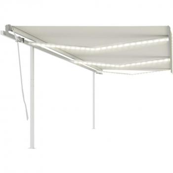 Toldo retráctil manual con LED color crema 6x3 m