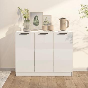Aparador de madera contrachapada 90,5x30x70 cm con acabado blanco brillante, mueble de almacenaje de salón, armarios con puertas, cajón de madera, buffet para salón moderno, armario auxiliar y