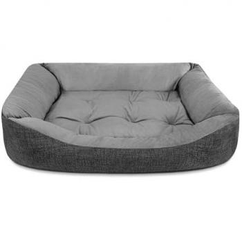 Cama de Perro de Terciopelo, Interior de Fibras de Algodón, Suave y Duradera, Mediana, Gris